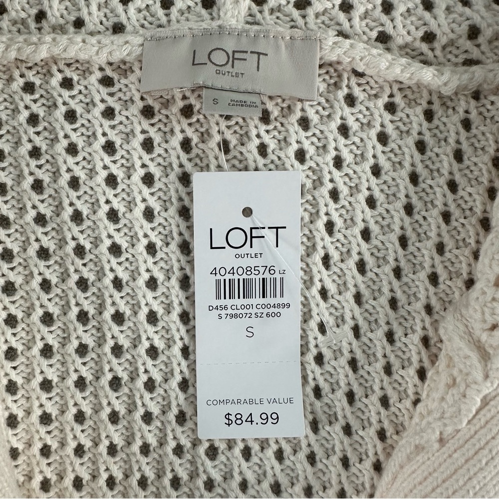 LOFT Cream Waffle Knit Hooded Sweater. Small. New. - Picture 4 of 8